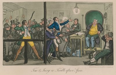 Tom en Jerry in de problemen na een uitspatting door Isaac, Robert and George Cruikshank